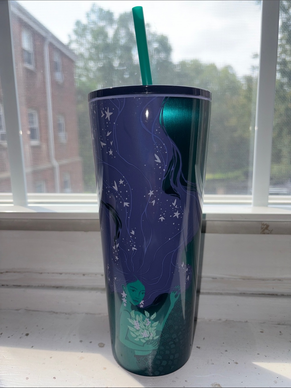 24oz Starbucks Teal and Purple Mermaid Stainless Tumbler with Straw